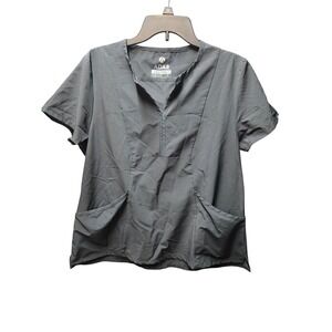 ADAR Addition Women's Grey V-Neck Scrub Top‎ Short Sleeve Workwear Size XL